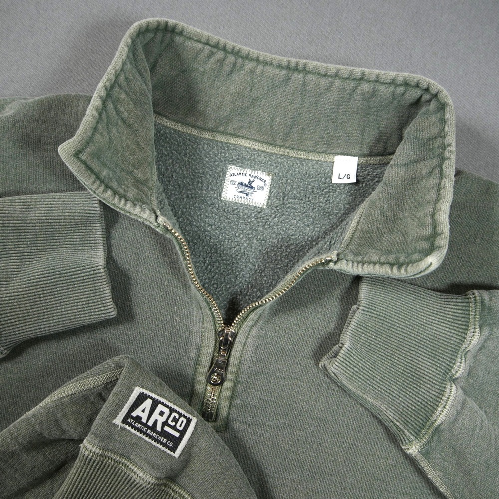 Atlantic Rancher Heavyweight Fleece 1/4 Zip Men Pullover L Green Coastal Boat